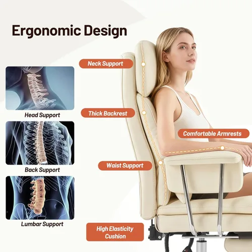 Miniatura 4 de Furniliving Silla de oficina grande y alta con reposapiés, silla de oficina ejecutiva de piel sintética con respaldo alto y soporte lumbar