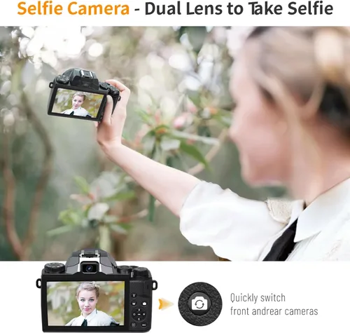 Miniatura 6 de Saneen Cámara digital, cámaras 4K para fotografía, pantalla táctil WiFi de 64 MP con flash, tarjeta de 32 GB, capucha de lente, batería de 3000 mAh