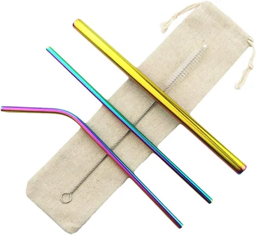 Miniatura 14 de Pajitas de acero inoxidable de 8.5 pulgadas, paquete de 4 (2 rectas, 2 dobladas, 1 cepillo), ultra largas, ecológicas, incluye cepillo de limpieza