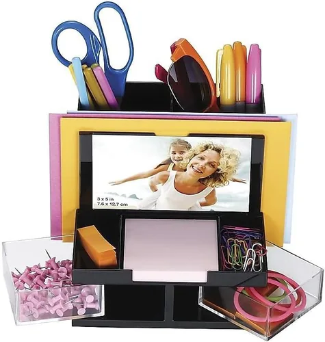 Miniatura 2 de Officemate OIC23112 Organizador de escritorio, 9 Comp, negro-transparente