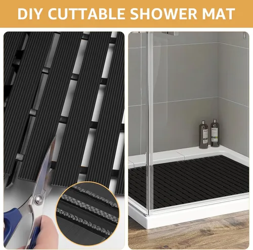Miniatura 3 de Yolife Tapete de ducha grande de PVC, 35.4 x 24 pulgadas, con ventosa, antideslizante, fácil de cortar y rizar, tapete de ducha resistente