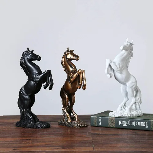 Miniatura 5 de Lependor Estatua de resina de caballo de pie, escultura de caballo de lucha para decoración del hogar, figura de arte, adorno decorativo de Negro