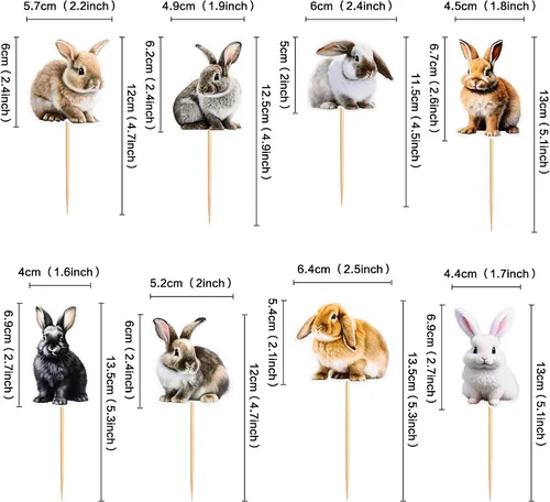 Miniatura 2 de Ercadio Paquete de 32 adornos para cupcakes de conejo, selecciones de cupcakes de animales salvajes, decoraciones de cumpleaños para baby shower
