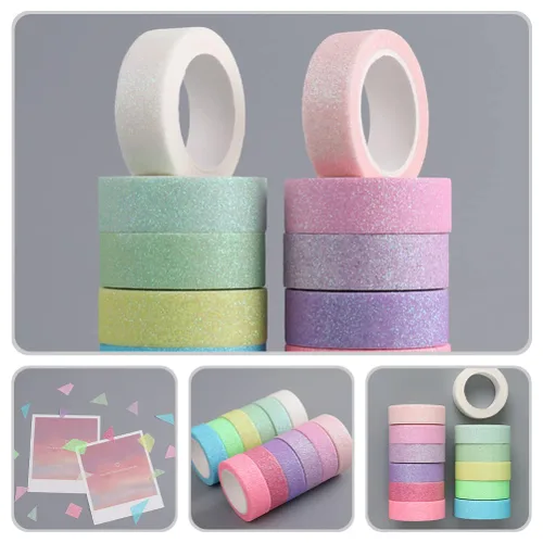 Miniatura 7 de STOBOK Cinta adhesiva Washi con purpurina de macarrón para manualidades, cinta adhesiva de papel Washi para manualidades, álbumes de recortes