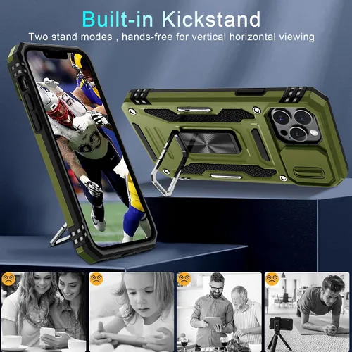 Miniatura 56 de DEERLAMN Funda para iPhone Xs Max con funda deslizante para cámara + protector de pantalla, soporte giratorio de anillo de grado militar a prueba