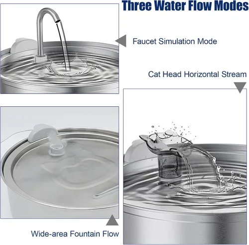 Miniatura 4 de Fuente de agua de metal para gatos y perros de 4 litros, fuente de acero inoxidable para beber, bomba silenciosa, 3 modos de flujo, circulación