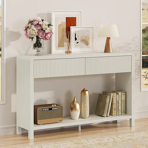 Miniatura 8 de FATORRI Mesa consola de entrada con 2 cajones, moderna mesa de sofá para sala de estar, mesas de sofá detrás del sofá y mesas de pasillo