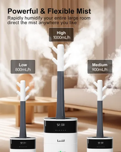 Miniatura 5 de LACIDOLL Humidificador de niebla fría y cálida para habitación grande, humidificadores de 5.3 galones/20 litros para el hogar de 2500 pies Blanco