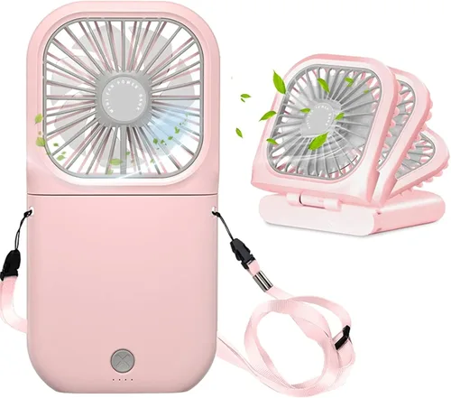 Miniatura 14 de Ventilador portátil para el cuello mini, silencioso, de mano, personal, plegable, recargable por USB, operado para el hogar, oficina, exteriores
