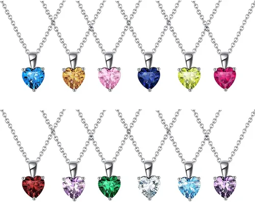 Miniatura 7 de valunell Love-Heart - Collar con colgante de plata de ley 925 con circonita cúbica collar de piedra natal regalos de joyería para mujeres y niñas 18