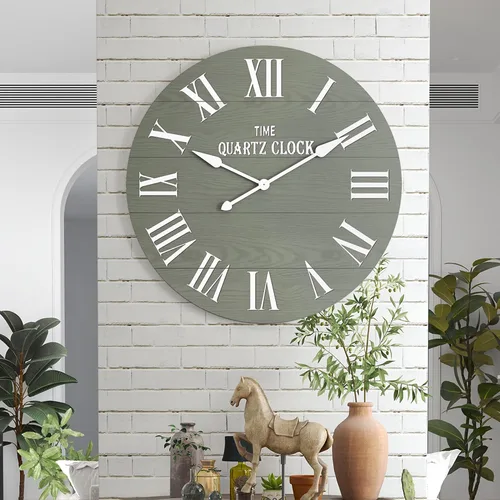 Miniatura 13 de ARTPOWER Reloj de pared grande de granja, reloj de pared Shiplap de 35.5 pulgadas con número romano, casi sin tictac, relojes de pared redondos