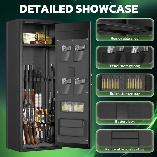 Miniatura 8 de Greenvelly 14-16 Caja fuerte para rifles y pistolas, caja fuerte para rifles con cerradura de teclado, gabinete para armas de fuego para rifles