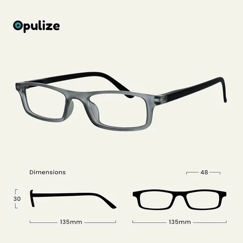 Miniatura 2 de OPULIZE TED - Lentes de lectura para mujeres y hombres, marco mate rectangular, ligero, estrecho, con bisagras de resorte, gris transparente +1.50