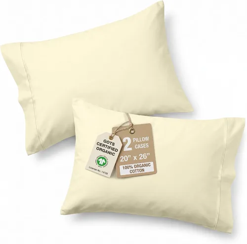 Miniatura 59 de Lane Linen - Juego de 2 fundas de almohada, 100% algodón orgánico puro, tamaño king, color amarillo claro/vainilla (20 x 36 pulgadas)