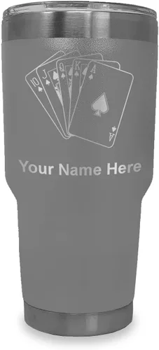 Miniatura 37 de LaserGram Vaso aislado al vacío de 20 onzas, tarjetas de póquer Royal Flush con grabado personalizado incluido (negro)