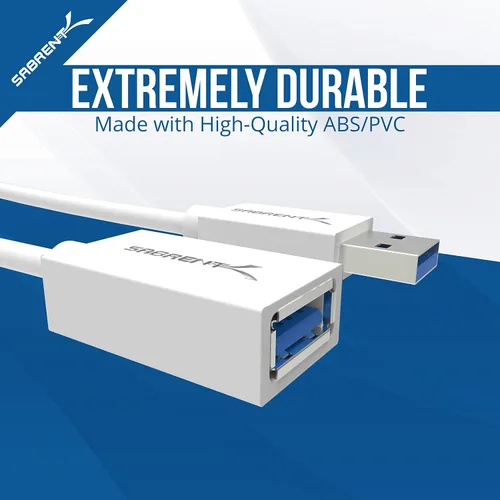 Miniatura 7 de SABRENT Cable de extensión USB 3.0 de 22AWG A macho a A hembra [blanco] 6 pies (CB-306W)