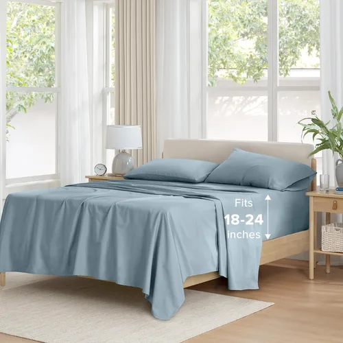 Miniatura 10 de Comfort Spaces Sábanas 100% algodón tamaño individual, transpirables, naturalmente frescas, sábanas de algodón suave con bolsillo elástico de 14