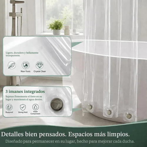 Miniatura 8 de EHZNZIE Forro de cortina de ducha de PEVA ligero, forro de ducha de 72 x 72 pulgadas, impermeable, sin olor químico con 12 ojales de metal a prueba