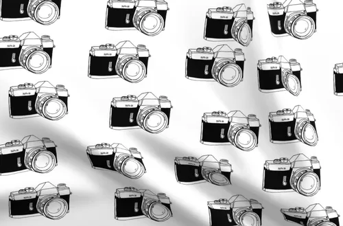 Spoonflower Fabric - Old School Black White Camera Hipster Decor Photography Abstract Retro Printed on Chiffon Fabric Fat Quarter - Sewing Fashion