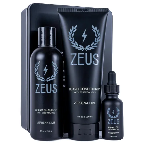 ZEUS Kit de lavado de barba y aceite para barba para hombres, suaviza, hidrata e hidrata el vello facial, promueve el crecimiento y el brillo