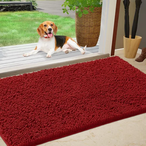 IM HOME Felpudo absorbente de felpilla para exteriores, 36 x 24 pulgadas, lavable, tapete para puerta de perro, antideslizante, tapete para Rojo