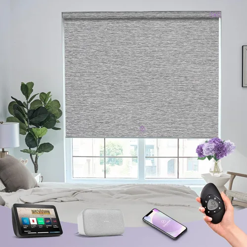 Miniatura 48 de Graywind Persiana enrollable motorizada funciona con Alexa Google, persianas inteligentes 100% opacas recargables con control remoto de motor