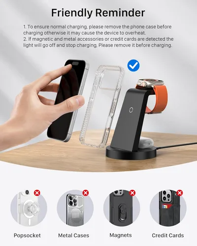 Miniatura 6 de Estación de carga 3 en 1 para iPhone, cargador inalámbrico para iPhone 17 16e 16 15 14 13 12 11 X Pro Max y Apple Watch - Estación de carga