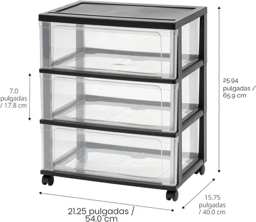 Miniatura 3 de IRIS USA Carrito rodante organizador de almacenamiento de cajones de plástico, con ruedas giratorias, 3 cajones, para suministros de arte