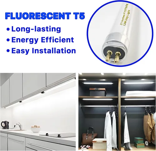 Miniatura 4 de Konideke Paquete de 8 bombillas fluorescentes T5 de 21 pulgadas, 13 W, luz diurna 6500K, F13T5D para debajo del gabinete, base G5 de 750 lúmenes