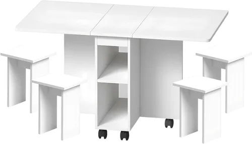 Miniatura 8 de LUMISOL Juego de mesa de comedor plegable para 4, juego de mesa de cocina con 4 sillas, almacenamiento y 6 ruedas, juegos de comedor que ahorran