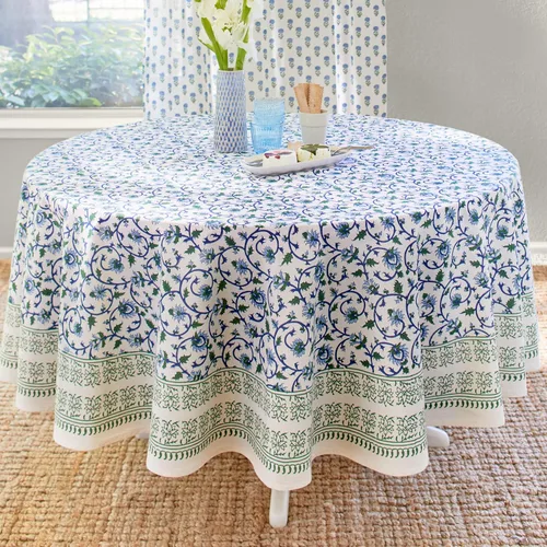 Saffron Marigold Mantel redondo impreso a mano – Taj azul iluminado por la luna lujoso 100% algodón, lavable, para decoración del hogar, cocina, Taj