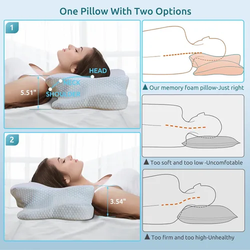 Miniatura 6 de DONAMA - Almohada cervical ortopédica para alivio de dolor del cuello, espuma viscoelástica contorneada, soporte ergonómico para dormir de lado, Azul