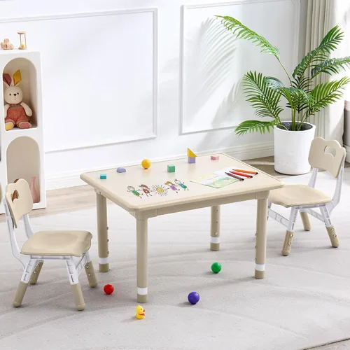 Miniatura 10 de DOREROOM Juego de mesa y 2 sillas para niños, altura ajustable (17.7-26.1 pulgadas), mesa y silla para niños pequeños, mesa multiactividad con Gris-W