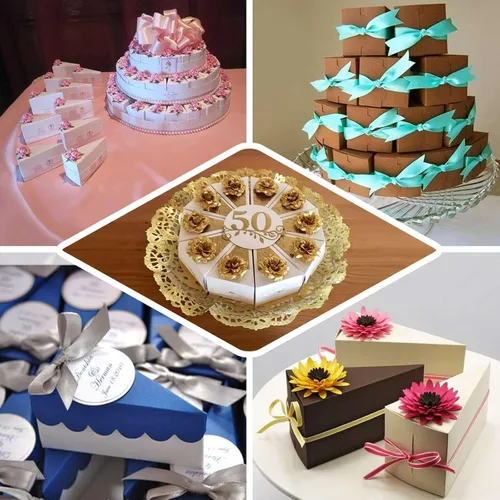 Miniatura 5 de Efavormart - Paquete de 10 cajas de postre de papel triangular de papel de aluminio plateado de 5 x 3 pulgadas, caja de una sola porción con parte