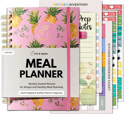Miniatura 10 de Life & Apples Agenda de comidas con lista de comestibles – Menú semanal sin fecha y cuaderno de preparación de comidas para mujeres y hombres, Oro
