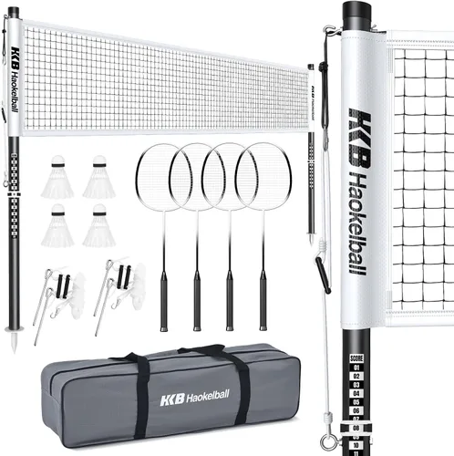 Miniatura 10 de Haokelball Outdoor Badminton Net Set with Anti-Sag Winch System - 20ft Badminton Net, 4 Rackets, 4 Shuttlecocks & Carry Bag, Badminton Set for