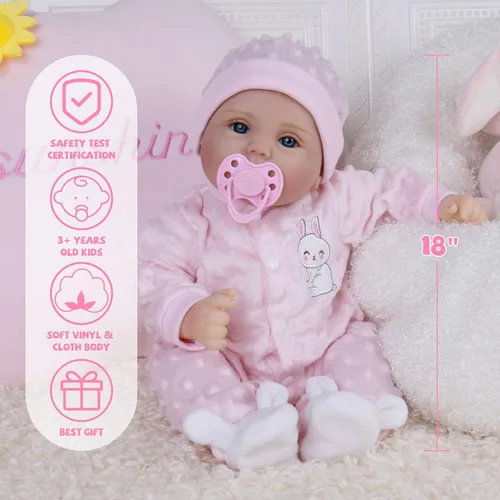 Miniatura 5 de Milidool Muñecas de bebé Reborn de 18 pulgadas, muñeca realista de bebé recién nacido, muñecas de silicona de aspecto real, con accesorios completos