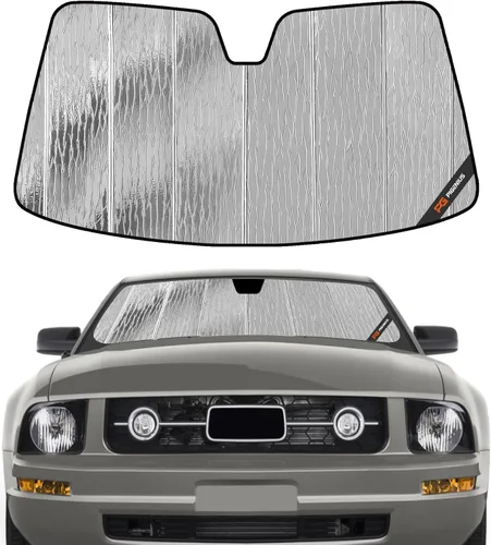 Miniatura 18 de Protección solar para parabrisas Pigenius para Ford Mustang 2015-2023 sin cámara montada en el espejo retrovisor - Metálico Plateado metálica