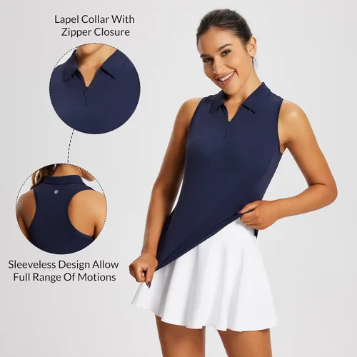 Miniatura 5 de baleaf - Camisetas de golf para mujer, sin mangas, polo de tenis con espalda cruzada, deportiva y de secado rápido
