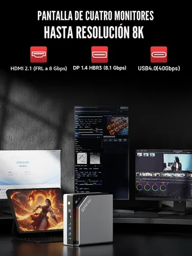 Miniatura 8 de GMKtec EVO-X2 AI Mini PC Ryzen Al Max+ 395 (hasta 5.1 GHz) Mini computadoras para juegos, 128 GB LPDDR5X 8000 MHz (16 GB* 8) 2 TB PCIe 4.0 SSD