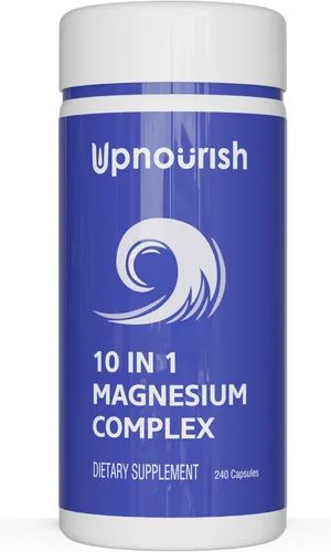 Suplemento de magnesio UpNourish - Complejo de magnesio 10 en 1 - Suplementos minerales de magnesio de espectro completo con glicinato, citrato,