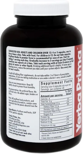 Miniatura 3 de Yerba Prima Psyllium Husks Caps Fibra dietética 625 mg, 180 cápsulas – Suplemento limpiador de colon – Salud intestinal – Sin gluten sin OMG