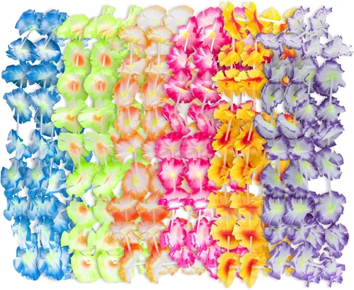 Collar gigante de flores estilo hawaiano de Luau, elaboradas con seda y vendidas en paquetes de 12, de Super Z Outlet