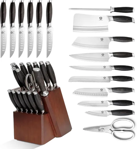 Miniatura 2 de WILDMOK Juego de bloque de cuchillos de cocina, juego de 17 piezas con bloque de madera, juegos de cuchillos de cocina de acero alemán con picador