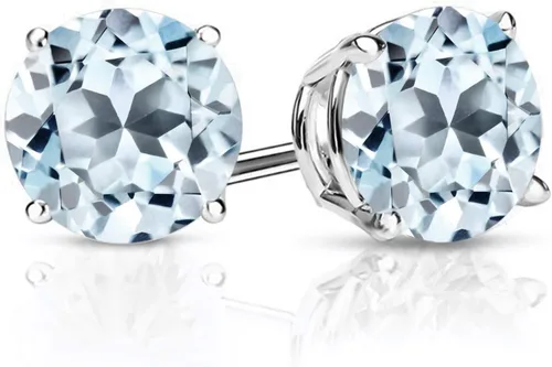 Miniatura 32 de Gem Stone King Aretes de plata de ley 925 con piedra natal redonda de 0.276 in para mujer