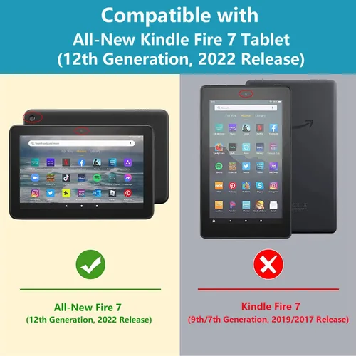 Miniatura 2 de Funda para tableta Amazon Kindle Fire 7 (pantalla de 7 pulgadas, 12ª generación, versión 2022), funda de piel sintética prémium con función