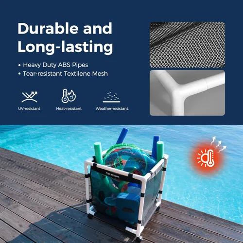 Miniatura 5 de Contenedor de almacenamiento para piscina, 105 galones, soporte para fideos, juguetes, flotadores, toallas, organizador de malla para equipos