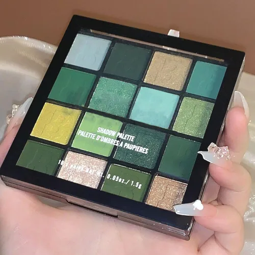 Miniatura 7 de evpct - Paleta de sombras de ojos con purpurina verde de 16 colores, maquillaje a prueba de agua, verde oscuro, verde claro, amarillo, naranja