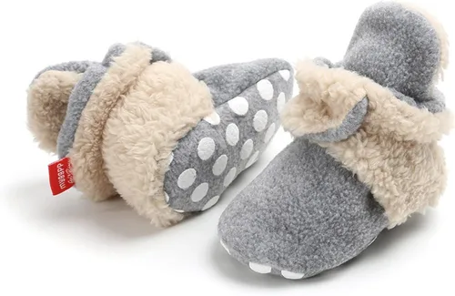 Miniatura 7 de EnJoCho Pantuflas de forro polar para niñas recién nacidas y niños con suela suave antideslizantes para primeros caminos gris 12-18 meses