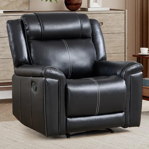Miniatura 13 de EBELLO Sofá reclinable de cuero sintético de 3 plazas, sofá reclinable manual, silla de 3 asientos de estilo moderno de mediados de siglo con Marrón
